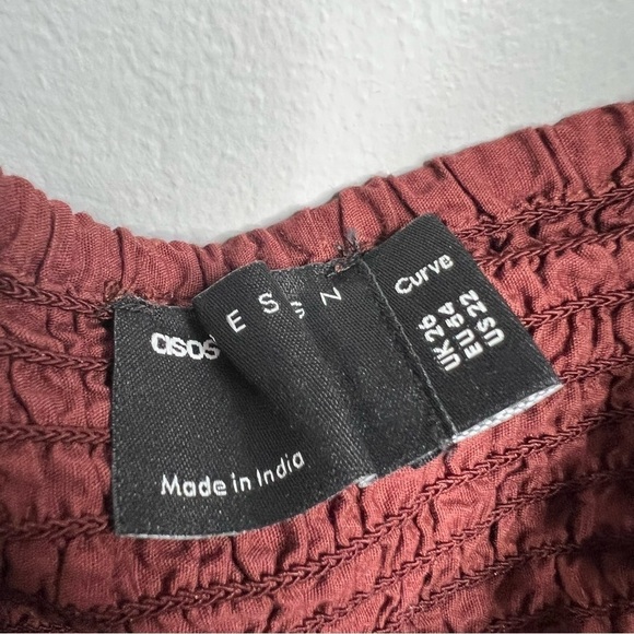 ASOS Curve Crochet Burgundy Smocked Peplum Top Plus Size 22 - Picture 7 of 8